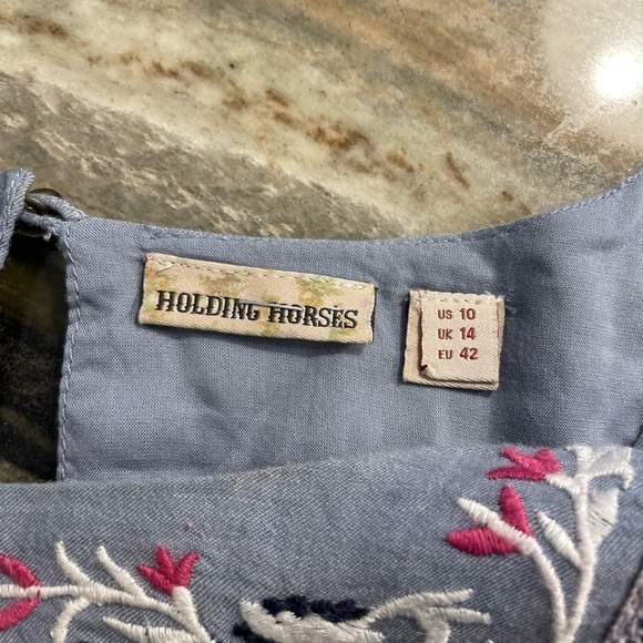 HOLDING HORSES BLUE SHIFT DRESS WITH EMBROIDERY DETAIL - Picture 2 of 3